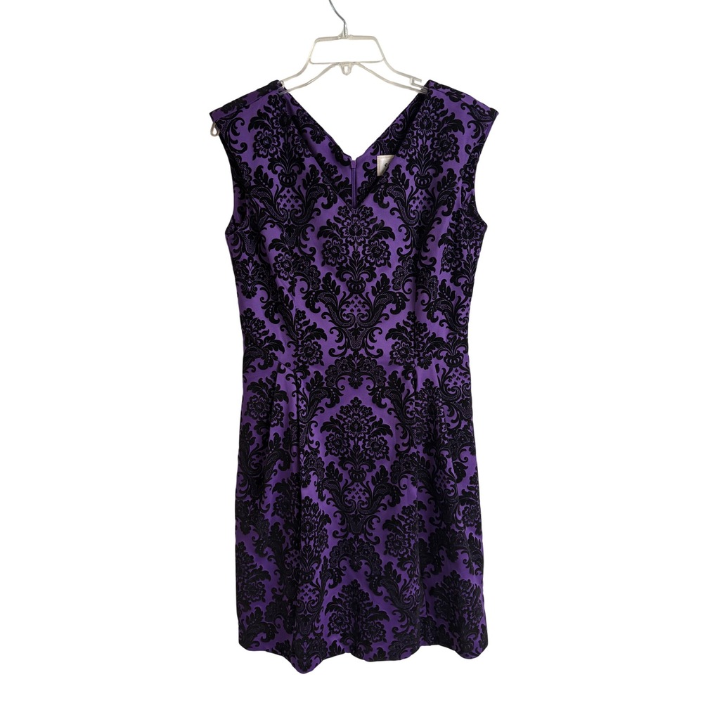ECI NY Women Purple Black Damask Velvet‎ Sheath Dress 10 Gothic Victorian NWT